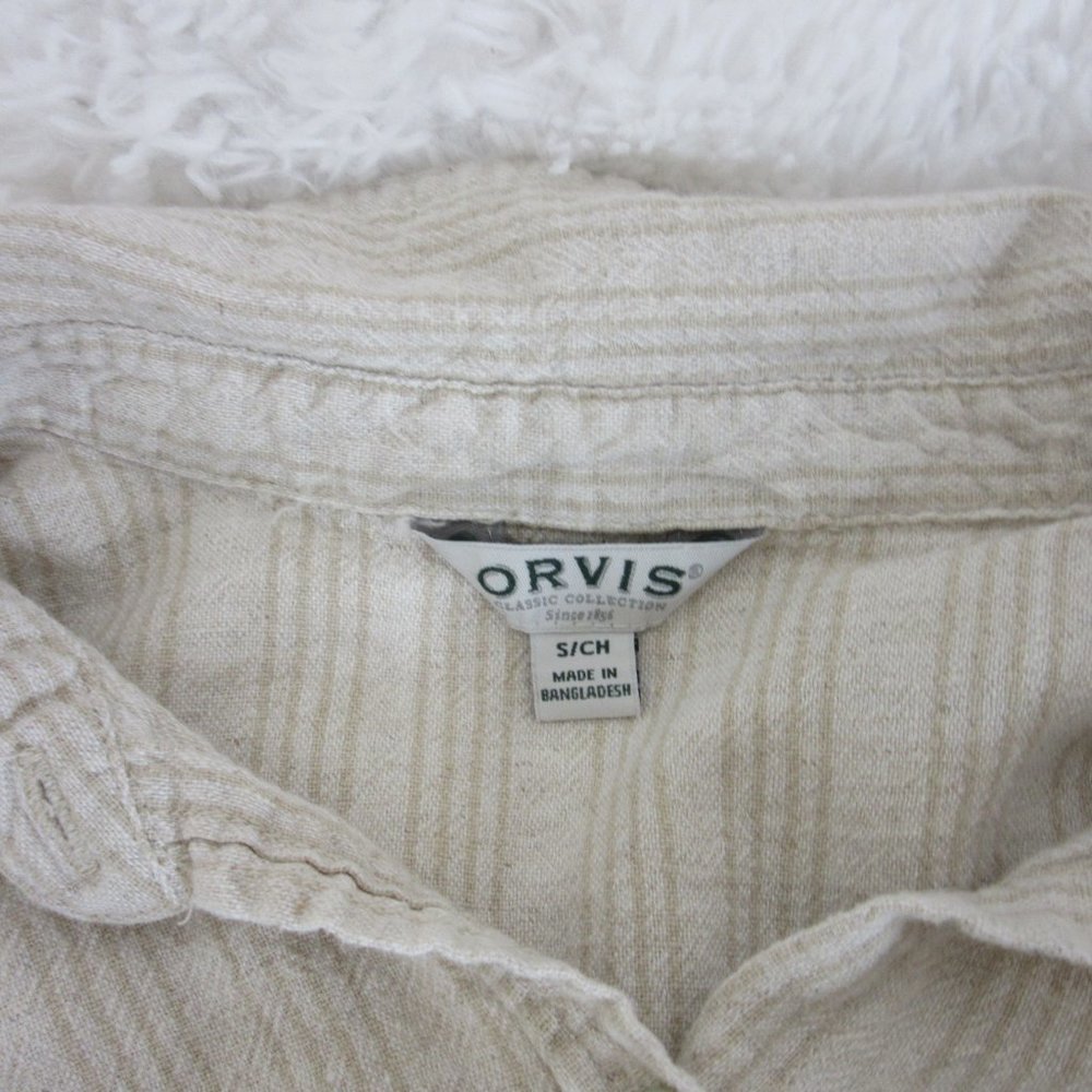 Orvis Long Sleeve Button Down Cream Striped Linen Blend Shirt Size Small - Picture 9 of 10